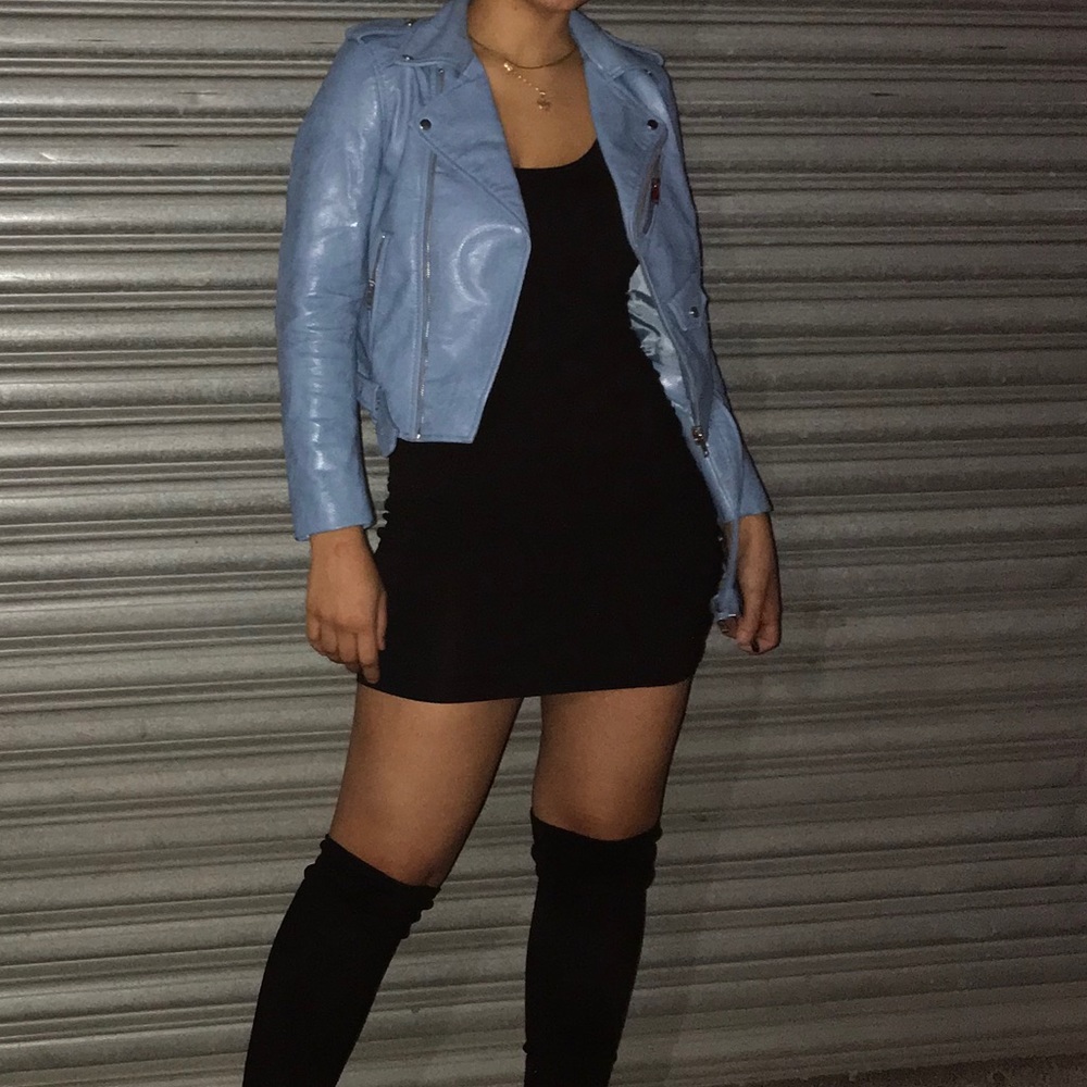 Zara blue leather jacket